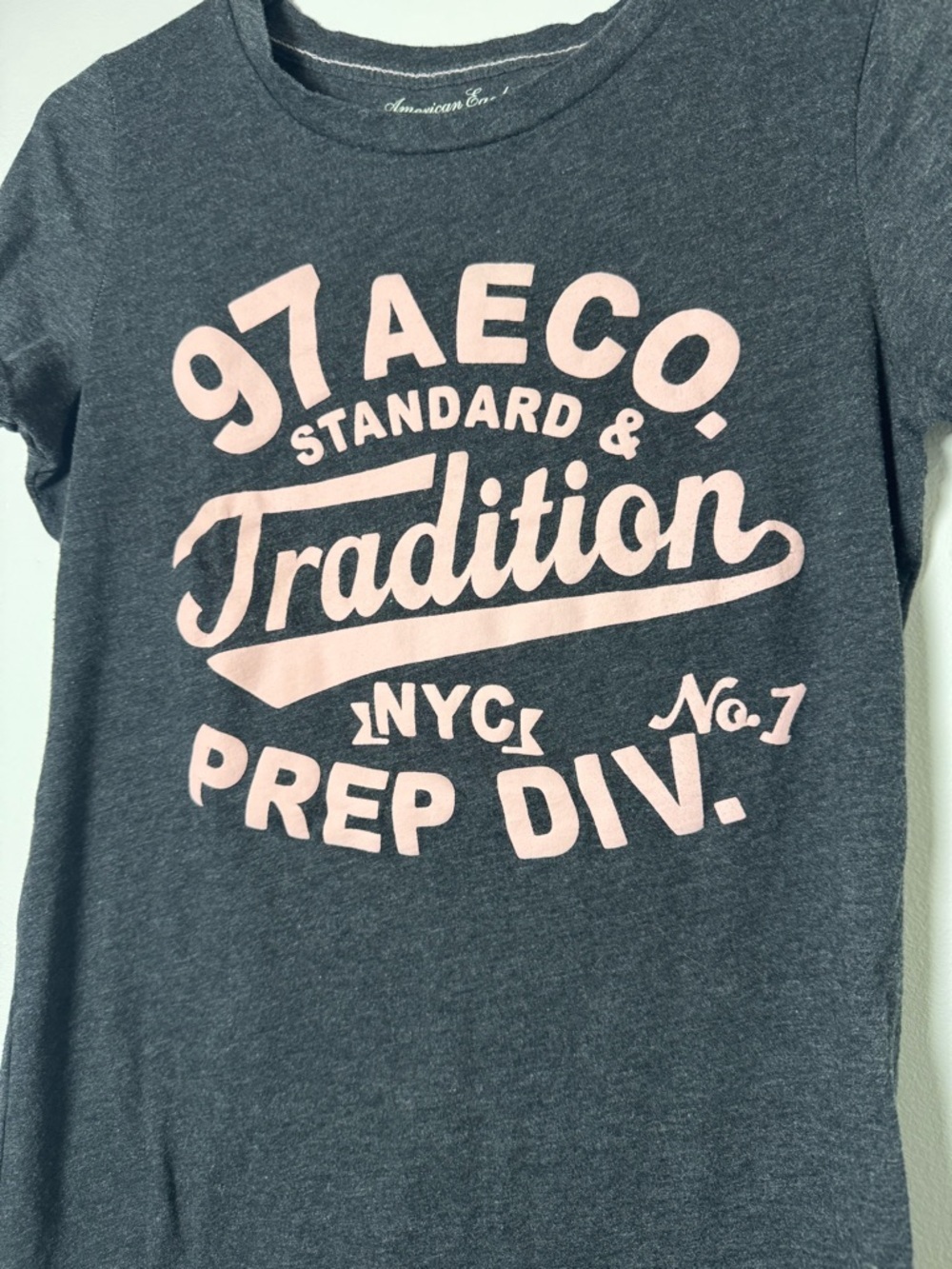 American Eagle AEO Graphic Tee 97 Tradition NYC Prep Gray Pink M - Picture 3 of 4